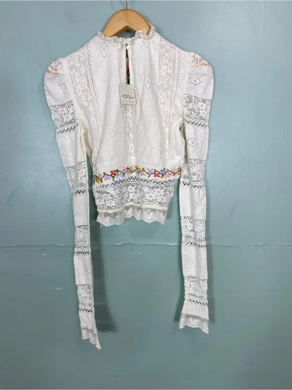 Free People Garden Grace Top Lace Ivory Embroidered Floral XS